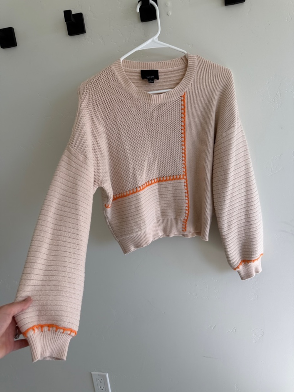Roolee Cream Crewneck Sweater with Orange Trim